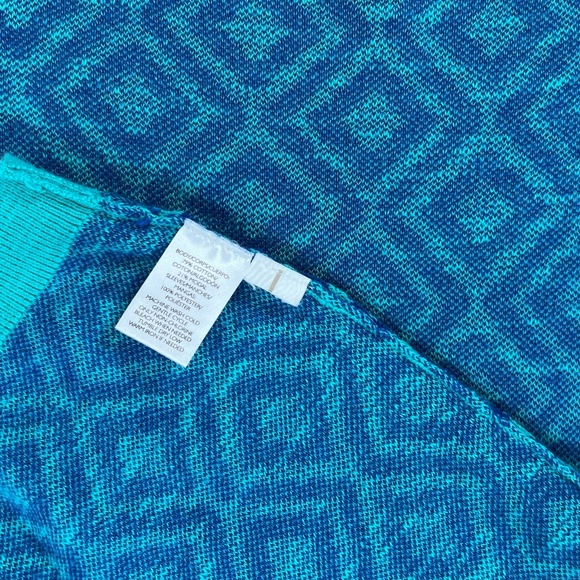 Ann Taylor Loft  Short Sleeve Sweater Geometric Diamond Print Aqua Blue Size XS - Picture 9 of 14